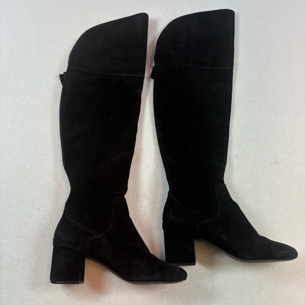 Cole Haan Over The Knee Boots Women 7.5 Black Suede Block Heel Whimsigoth Classy